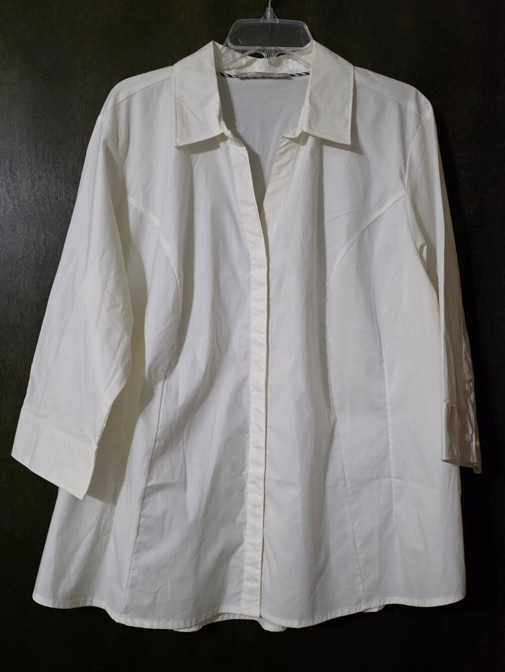 Lee Riders Off-White Hidden Button-Down Shirt Pleated 3/4 Sleeves Size 1X